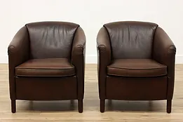 Pair of Vintage French Art Deco Leather Club Chairs #43447