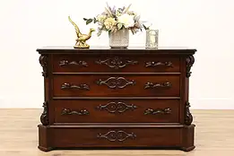 Victorian Carved Walnut & Rosewood Antique Dresser, Hall or Linen Chest #36092