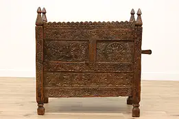 Bali Hand Carved Pine Antique marriage or Dowry Chest, Sliding Door #35103