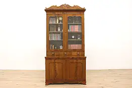 Empire Antique Carved Flame Grain Walnut Secretary Desk & Bookcase #37397