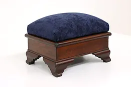 Empire Antique 1840s Carved Walnut Footstool, New Velvet Upholstery #43488