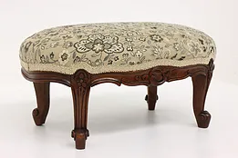 Victorian Antique Carved French Walnut Oval Footstool, New Upholstery #43129