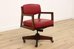 Midcentury Modern 60s Vintage Walnut Swivel Office or Library Desk Chair #43475