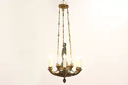 Regency Antique Chandelier, Bronze Sculpture & Lions, 6 Candles #42991