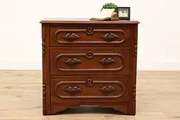 Victorian Antique Walnut Dresser, Chest or Nightstand, Grape Pulls  #43468