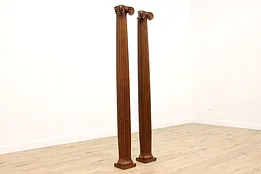Pair of Architectural Salvage Antique Oak 82.5" Ionic Fluted Columns #43252