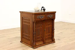 Victorian Antique Folk Art Oak Sewing or Bathroom Cabinet or Cupboard #43264