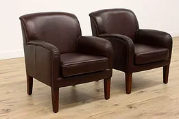 Pair of Midcentury Modern Scandinavian Leather Club Chairs #43448