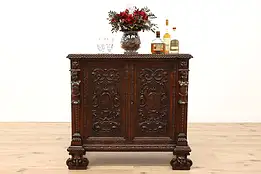 Renaissance Antique Italian Sideboard, Bar, Hall Console, Carved Figures #39522