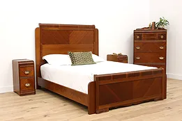 Art Deco Waterfall Design Vintage 4 Pc. Bedroom Set, Queen Size Bed #43248