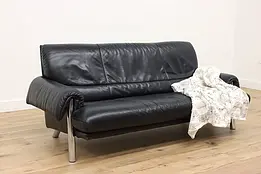 Midcentury Modern Vintage Scandinavian Leather & Nickel Sofa #43457