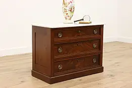 Victorian Antique Carved Walnut Linen Chest or Nightstand, Marble Top #36492