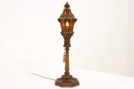 Venetian Design Antique Office or Library Desk Lamp, Stained Glass Panels #43503