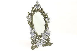 Art Nouveau Antique Cast Iron & Painted Floral Tabletop Mirror #43492