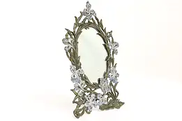 Art Nouveau Antique Cast Iron & Painted Floral Tabletop Mirror #43492