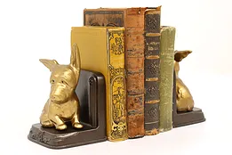 Pair of Vintage Gold Painted Dog Sculpture Bookends, Nuart #43490