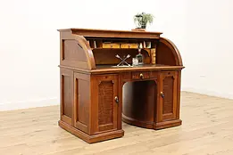 Wooton Victorian Antique Walnut Rotary Roll Top Office or Library Desk #36478