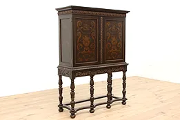 Renaissance Antique Oak China, Office or Bar Cabinet, Cupboard,  Painted #34485