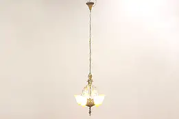 Art Deco Vintage Lincoln Chandelier 5 Light Fixture, Fleur de Lis Shades #42305