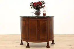 Marble Top Antique Walnut & Burl Demilune Half Round Chest, Hall Console #39775