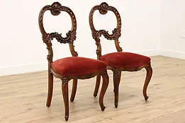 Victorian Antique Pair of Rosewood Chairs, Hand Carved Heads #43657