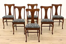 Set of 6  Antique Victorian to Art Nouveau Oak Dining Chairs, Paw Feet #41434