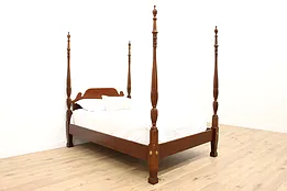 Georgian Style Vintage Carved Cherry Four Poster Queen Size Bed #42891