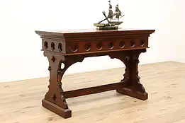 Tudor Carved Walnut Antique Hall or Sofa Table, Office or Library Desk #43546