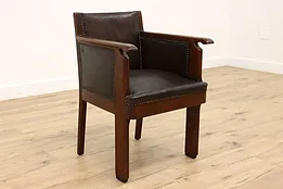 Art Deco Oak Antique Scandinavian Office or Library Leather Desk Chair #43542