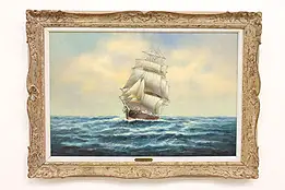 Outward Bound Sailing Ship Vintage Original Oil Painting, Webb 43.5" #43066