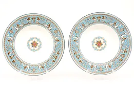 Pair of Turquoise Florentine China Vintage 8" Dinner Bowls #43719