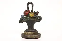 Victorian Antique Cast Iron Painted Flower Basket Sculpture Door stop #43701