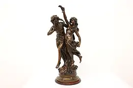 First Days of Spring French Antique Bronze Statue Aug Moreau #43654