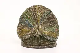 Victorian Antique Cast Iron Painted Peacock Sculpture Door Stop #42938