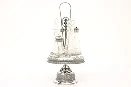 Victorian Silverplate Antique Crystal Cruet Castor Set, Reed & Barton #42358