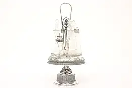 Victorian Silverplate Antique Crystal Cruet Castor Set, Reed & Barton #42358