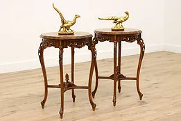 Pair of French Vintage Rosewood Marquetry Nightstands Lamp or End Tables #43590