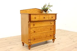 Sheraton Antique 1830s Farmhouse Curly Birch Dresser or Chest of Drawers #36241