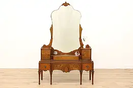 Tudor Style Antique Walnut & Satinwood Vanity & Mirror, Williamsport #43618