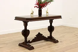 English Tudor Antique Carved Walnut Sofa or Console Table #43693