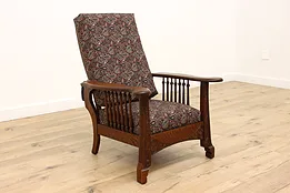 Victorian Antique Carved Oak Morris Recliner Chair, New Upholstery #43373