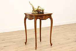 French Design Antique Carved Walnut Marquetry Nightstand or End Table #43562