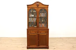 Victorian Antique China Cabinet, Bookcase, Pantry Cupboard Carved Grapes #36838