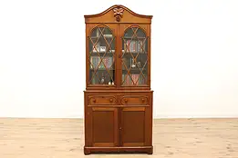 Victorian Antique China Cabinet, Bookcase, Pantry Cupboard Carved Grapes #36838