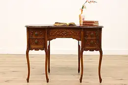 French Design Vintage Kidney Shape Carved Walnut Office or Library Desk #43075