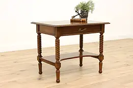 Victorian Antique Carved Oak Office or Library Table, Twisted Legs #43671