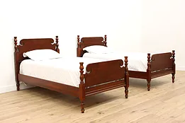 Pair of Georgian Design Vintage Mahogany Twin or Single Size Beds #41303