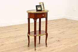 Traditional Vintage Cherry Oval Single Drawer Nightstand, End, Lamp Table #43559