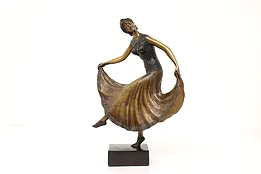 Art Deco Statue Antique French Dancing Woman Bronze Sculpture #43596