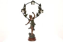 Art Nouveau Antique Woman & Flowers Sculpture Newel Post Lamp, Maxim #42125